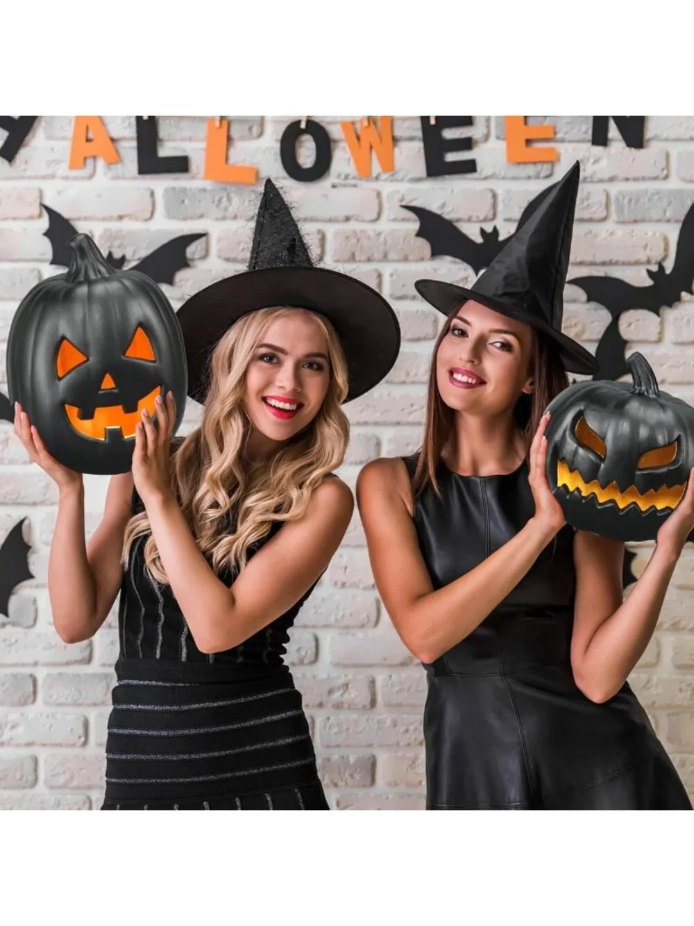 3 PCS Vintage Black Jack-o'-Lantern Decor - Halloween Pumpkin Lights for Indoor